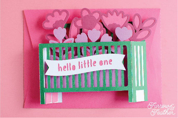Baby Crib with Flowers Card SVG