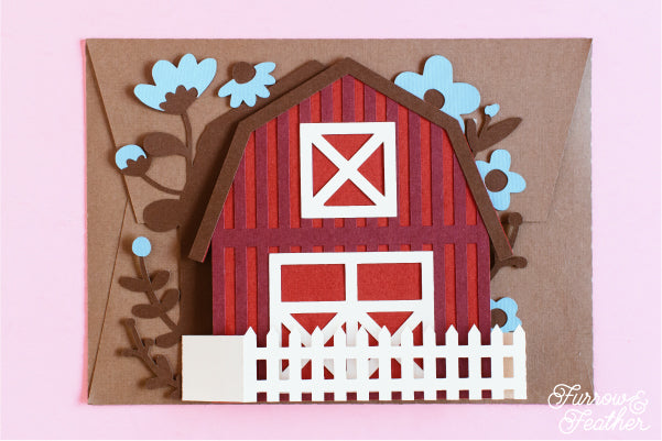 Barn with Flowers Card SVG