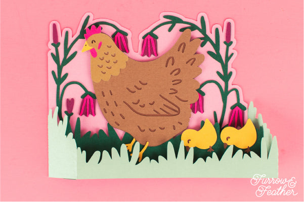 Chicken Mama Hen and Chicks Card SVG