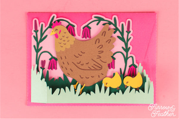Chicken Mama Hen and Chicks Card SVG