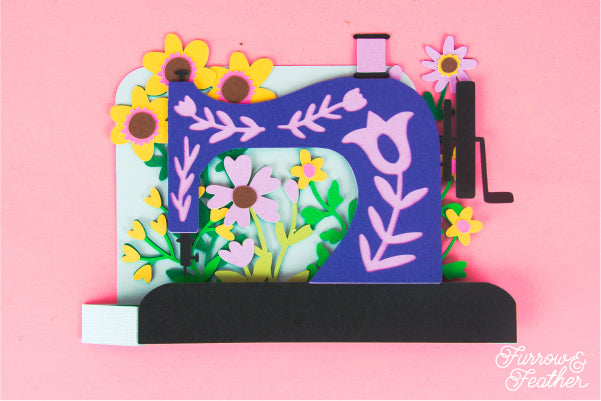Sewing Machine with Wildflowers Card SVG