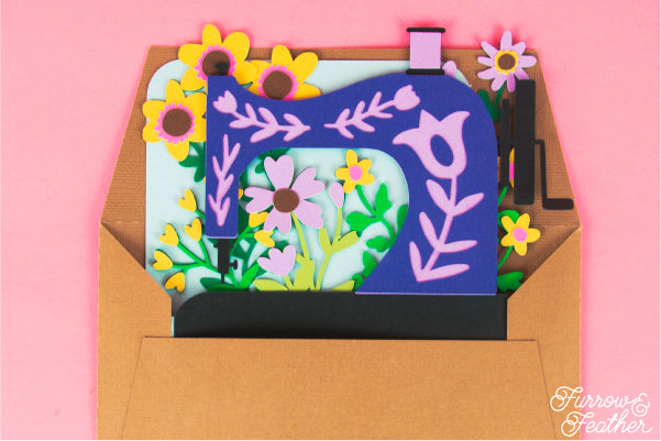 Sewing Machine with Wildflowers Card SVG