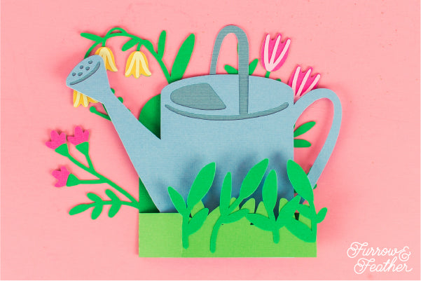 Watering Can with Flowers Card SVG