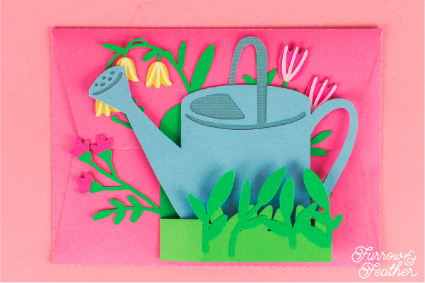 Watering Can with Flowers Card SVG