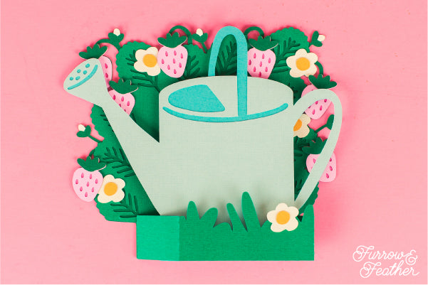 Watering Can with Strawberries Card SVG