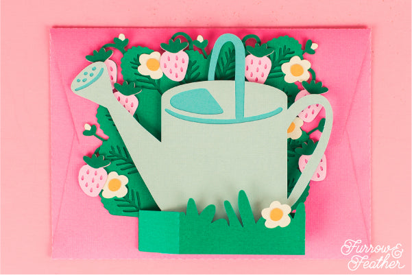 Watering Can with Strawberries Card SVG