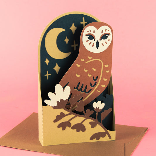 Owl with Moon Card SVG