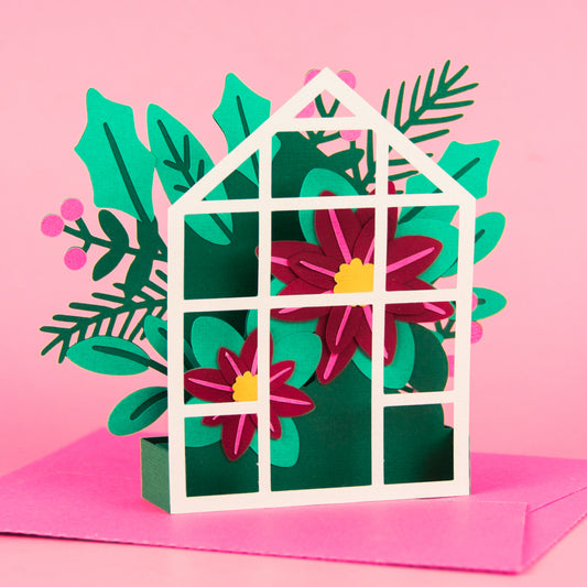 Christmas Poinsettia Greenhouse Card SVG