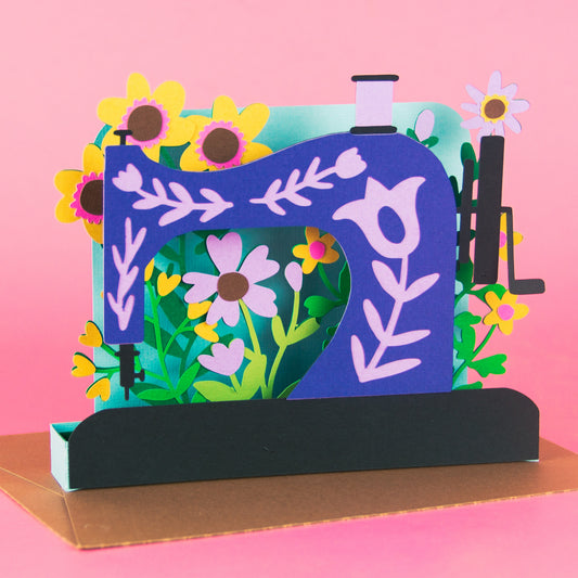 Sewing Machine with Wildflowers Card SVG