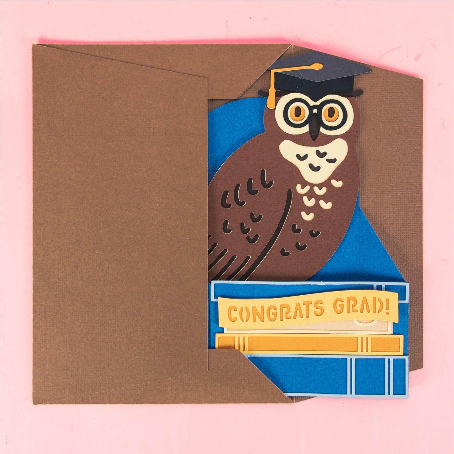 Graduate Owl on Books Card - 3D Graduation Card SVG