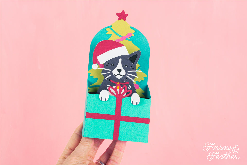 Christmas Card SVG - Gift Box Cat