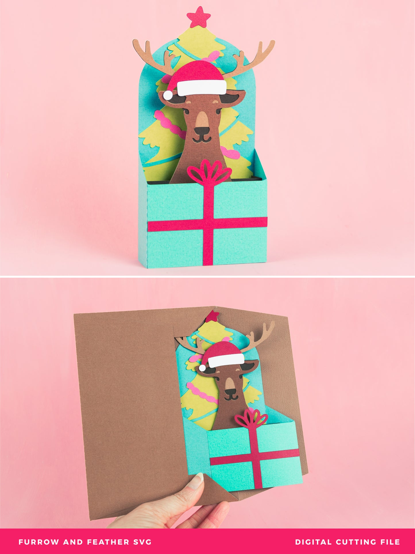 Christmas Card SVG - Gift Box Reindeer, Rudolph