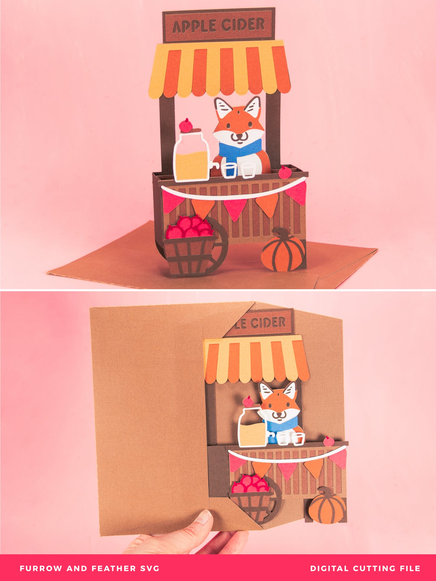 Apple Cider Cart Card - 3D Autumn Card SVG