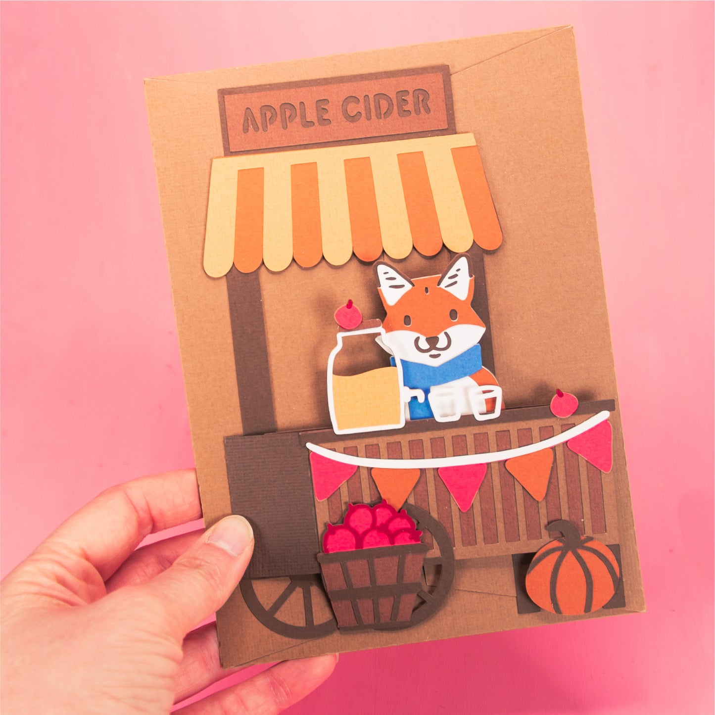 Apple Cider Cart Card - 3D Autumn Card SVG
