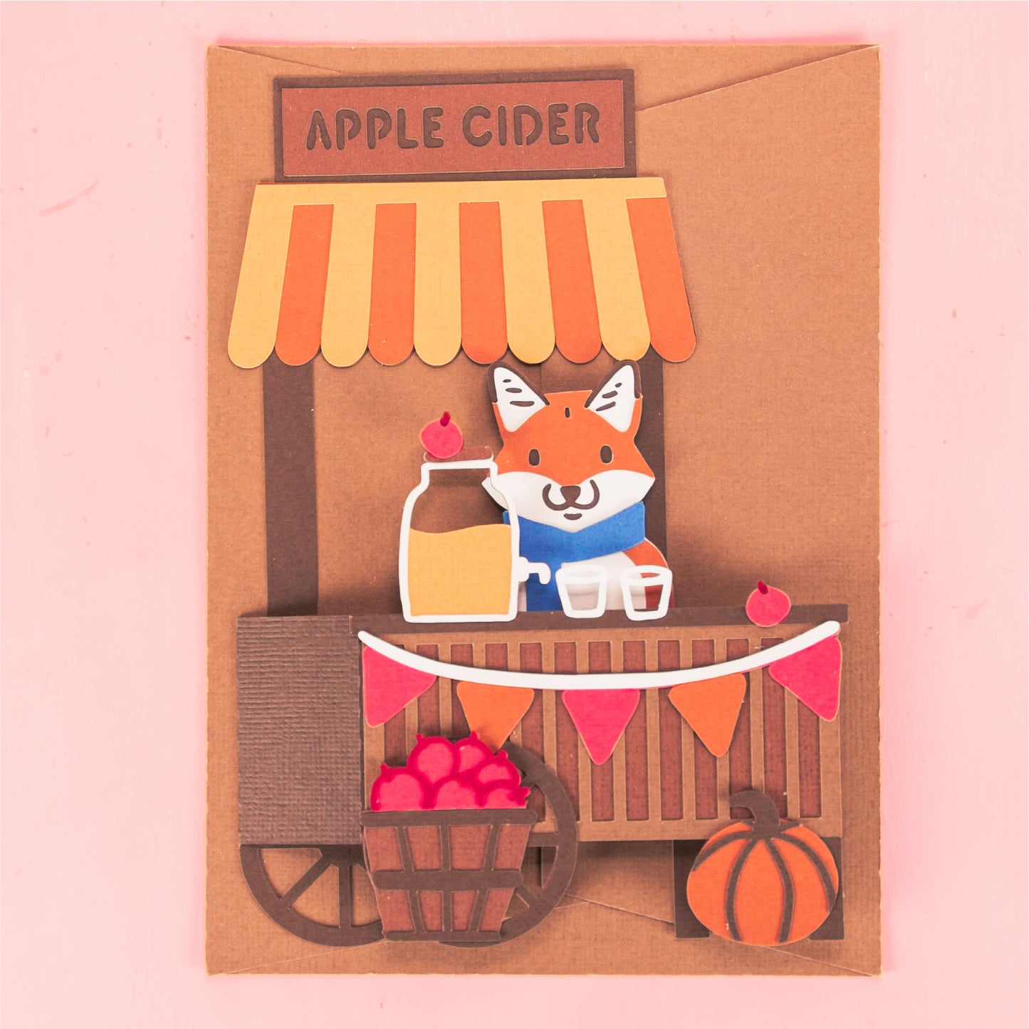 Apple Cider Cart Card - 3D Autumn Card SVG