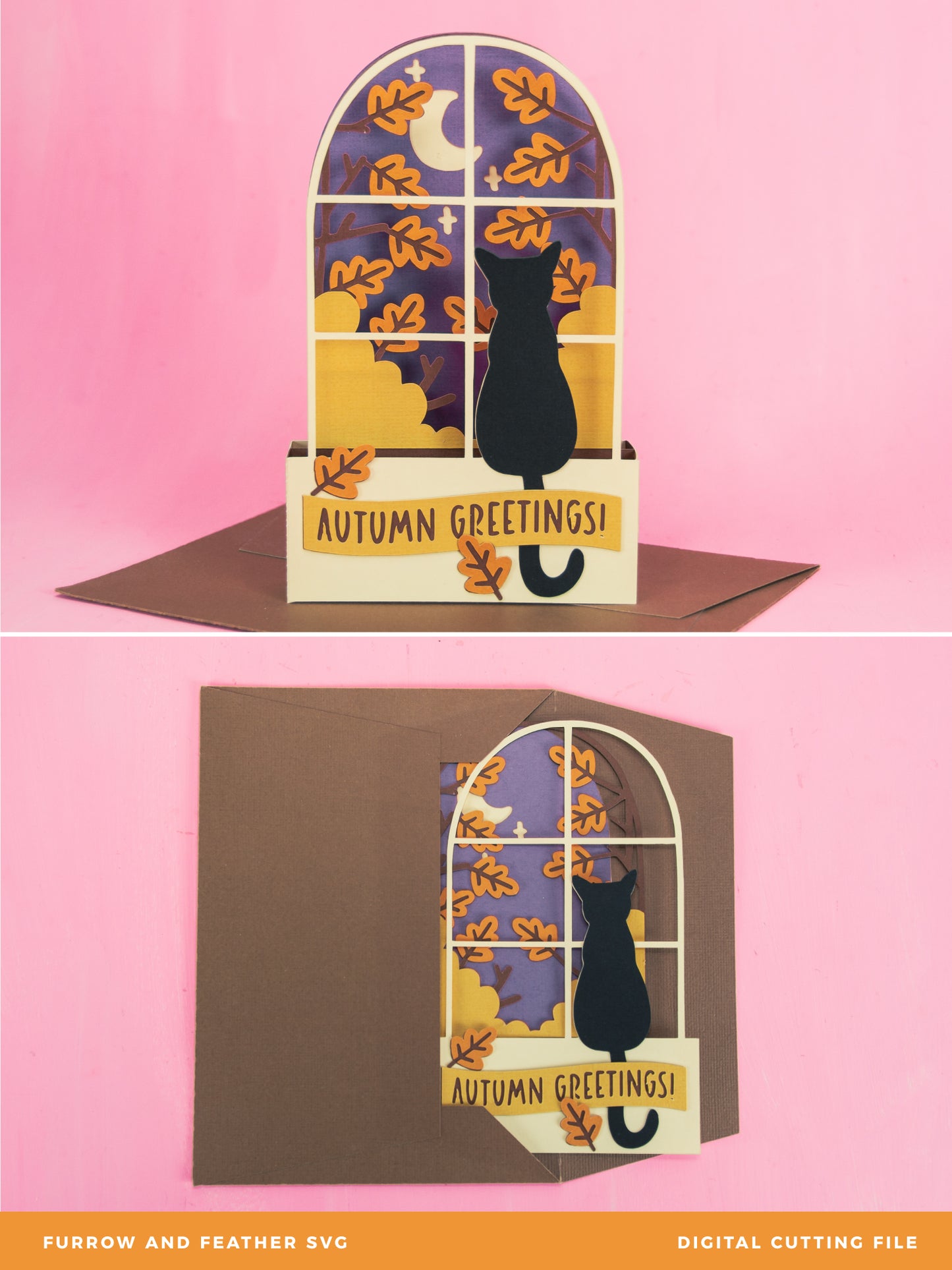 Autumn Window Card - 3D Card SVG