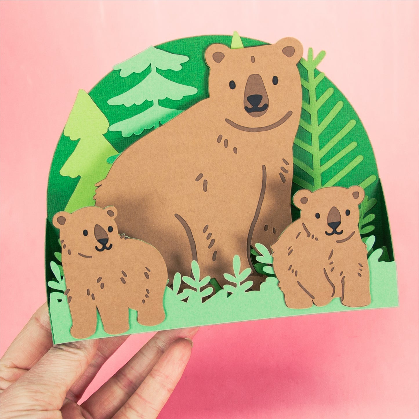 Bear and Cubs Card - 3D Outdoorsy Card SVG