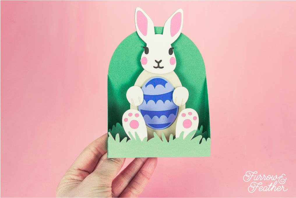 Easter Bunny Holding an Egg Card - Easter Card SVG