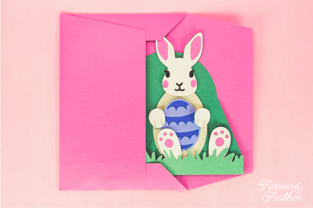 Easter Bunny Holding an Egg Card - Easter Card SVG
