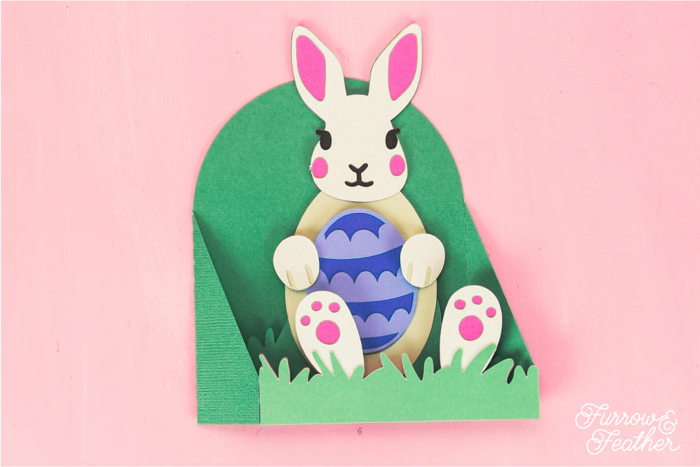 Easter Bunny Holding an Egg Card - Easter Card SVG