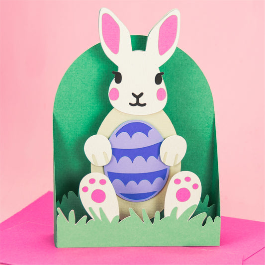 Easter Bunny Holding an Egg Card - Easter Card SVG