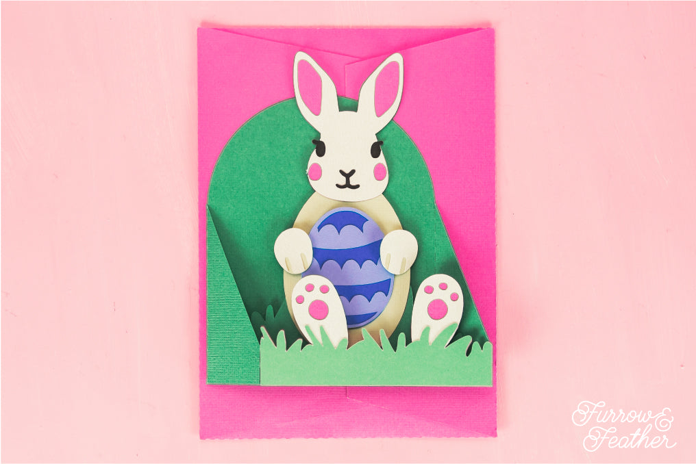 Easter Bunny Holding an Egg Card - Easter Card SVG