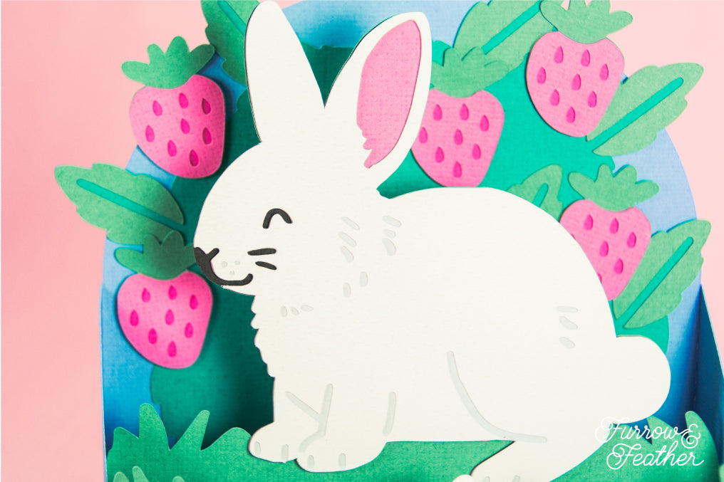 Bunny in Strawberries Card - 3D Card SVG
