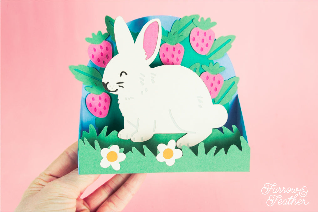 Bunny in Strawberries Card - 3D Card SVG