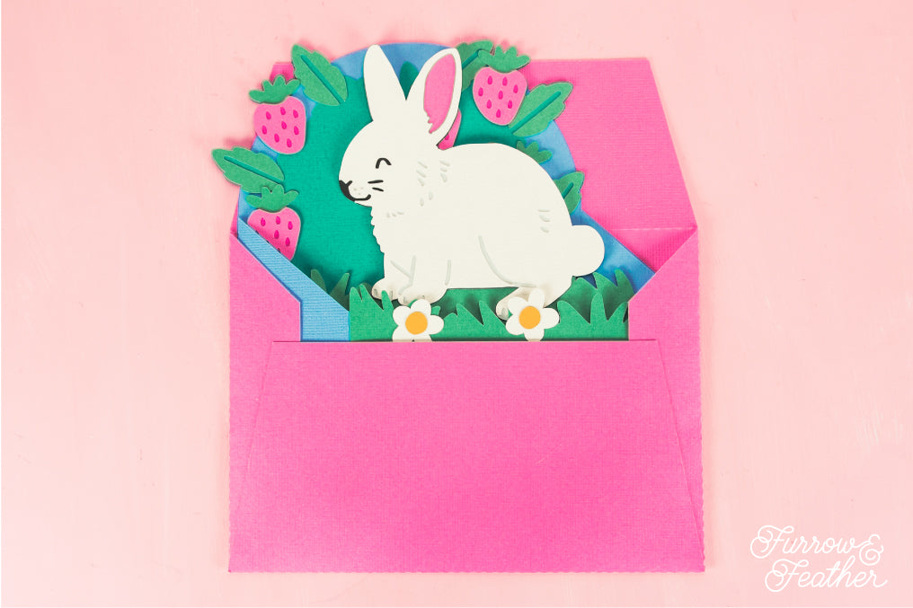 Bunny in Strawberries Card - 3D Card SVG