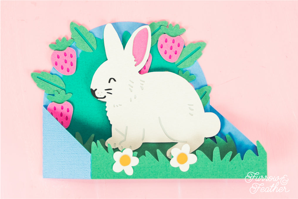 Bunny in Strawberries Card - 3D Card SVG