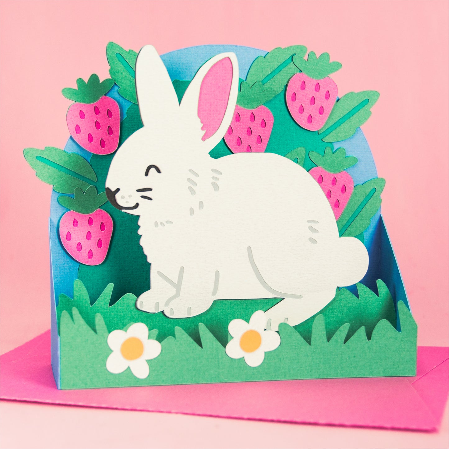 Bunny in Strawberries Card - 3D Card SVG