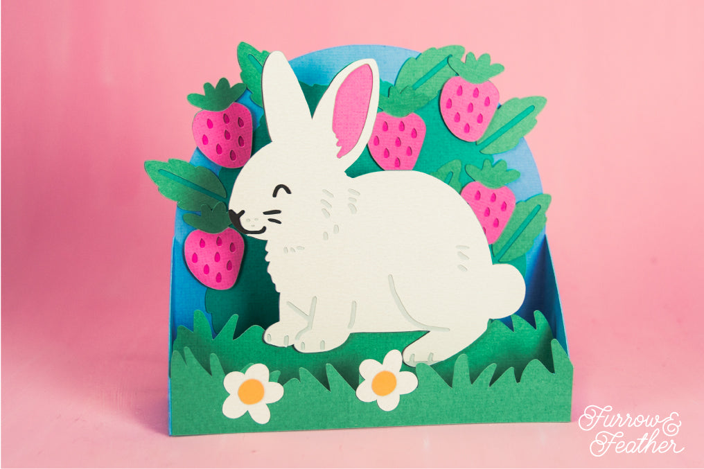 Bunny in Strawberries Card - 3D Card SVG