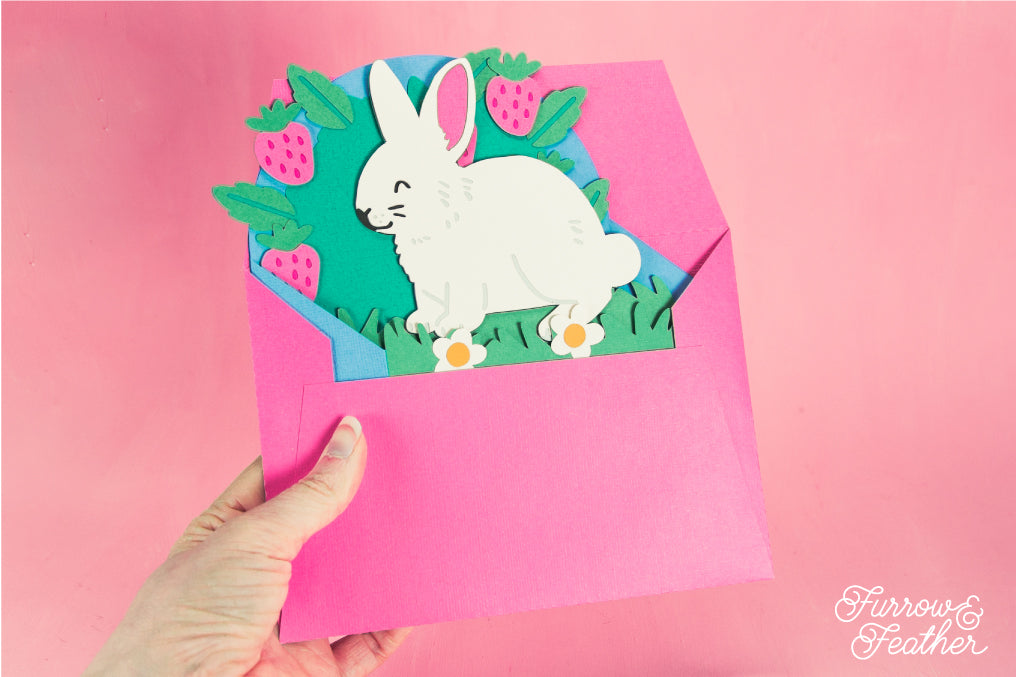Bunny in Strawberries Card - 3D Card SVG