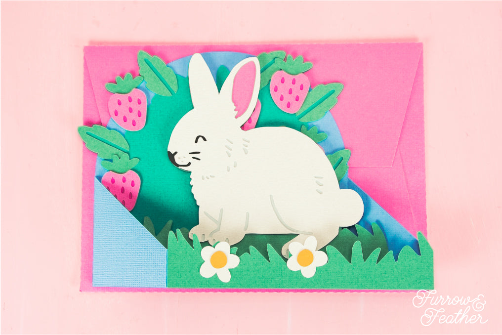 Bunny in Strawberries Card - 3D Card SVG