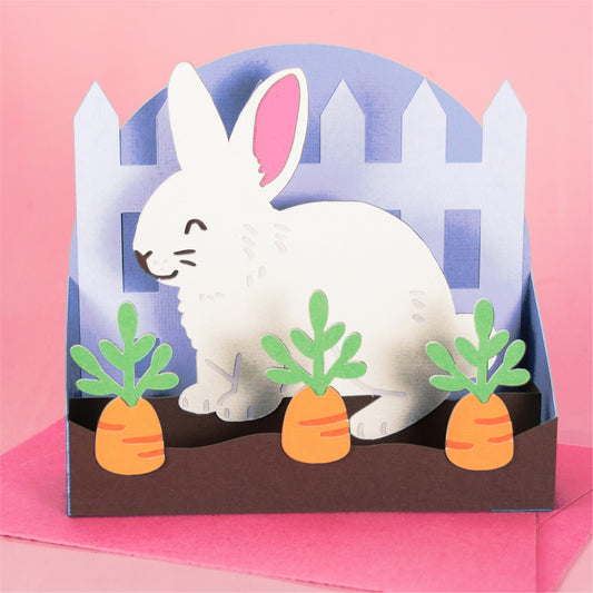 Easter Bunny in Carrot Garden Card - 3D Easter Card SVG