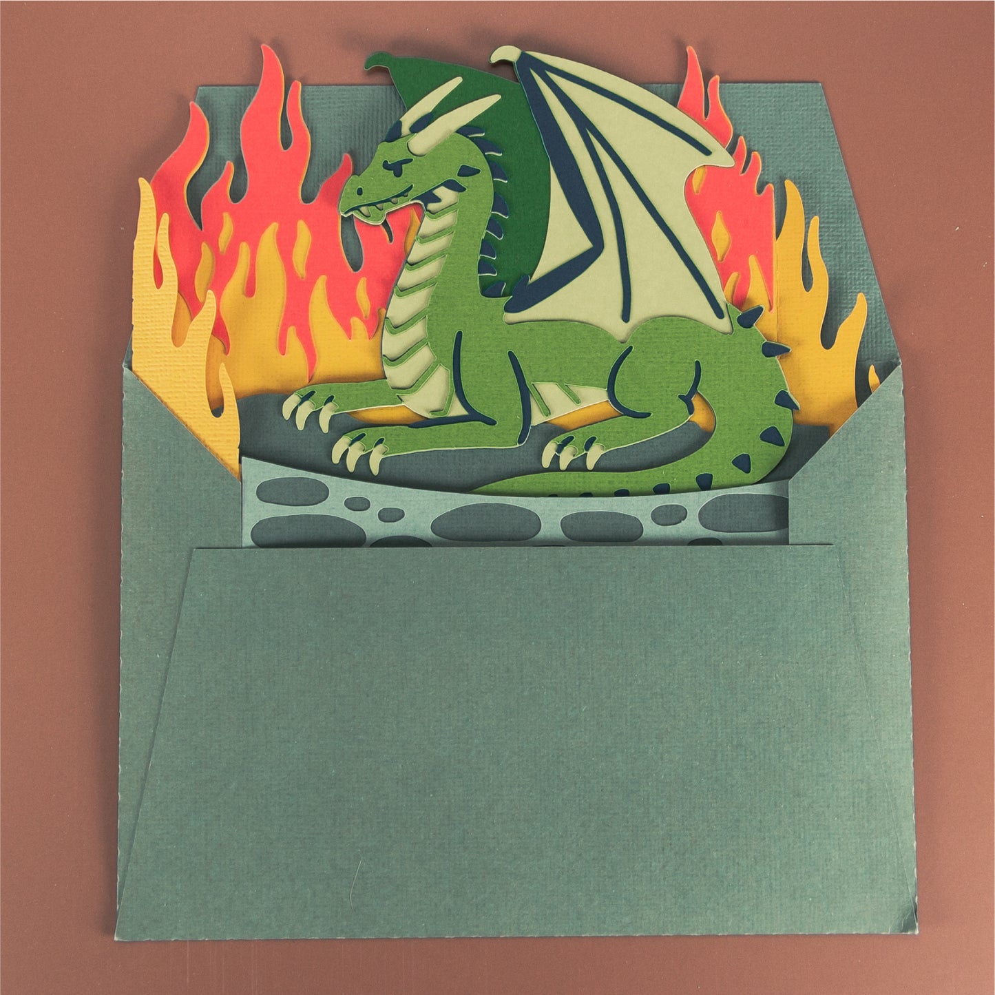 Dragon with Flames Card - 3D Card SVG