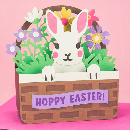 Easter Bunny in Basket Card - Easter Card SVG