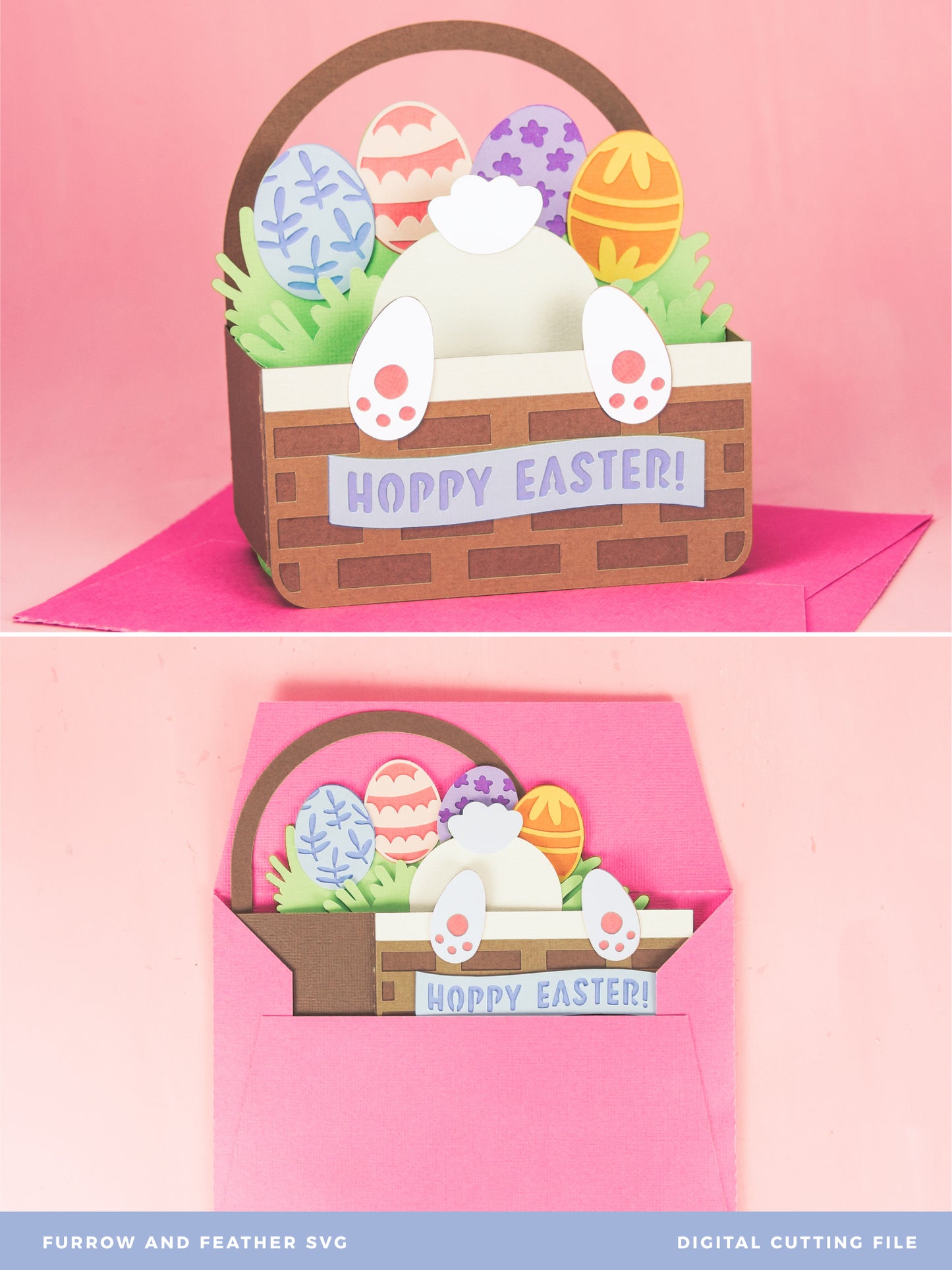 Easter Bunny Bum in Basket Card - Easter Card SVG