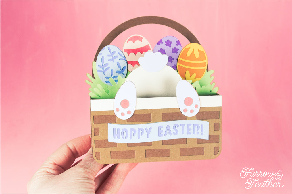 Easter Bunny Bum in Basket Card - Easter Card SVG