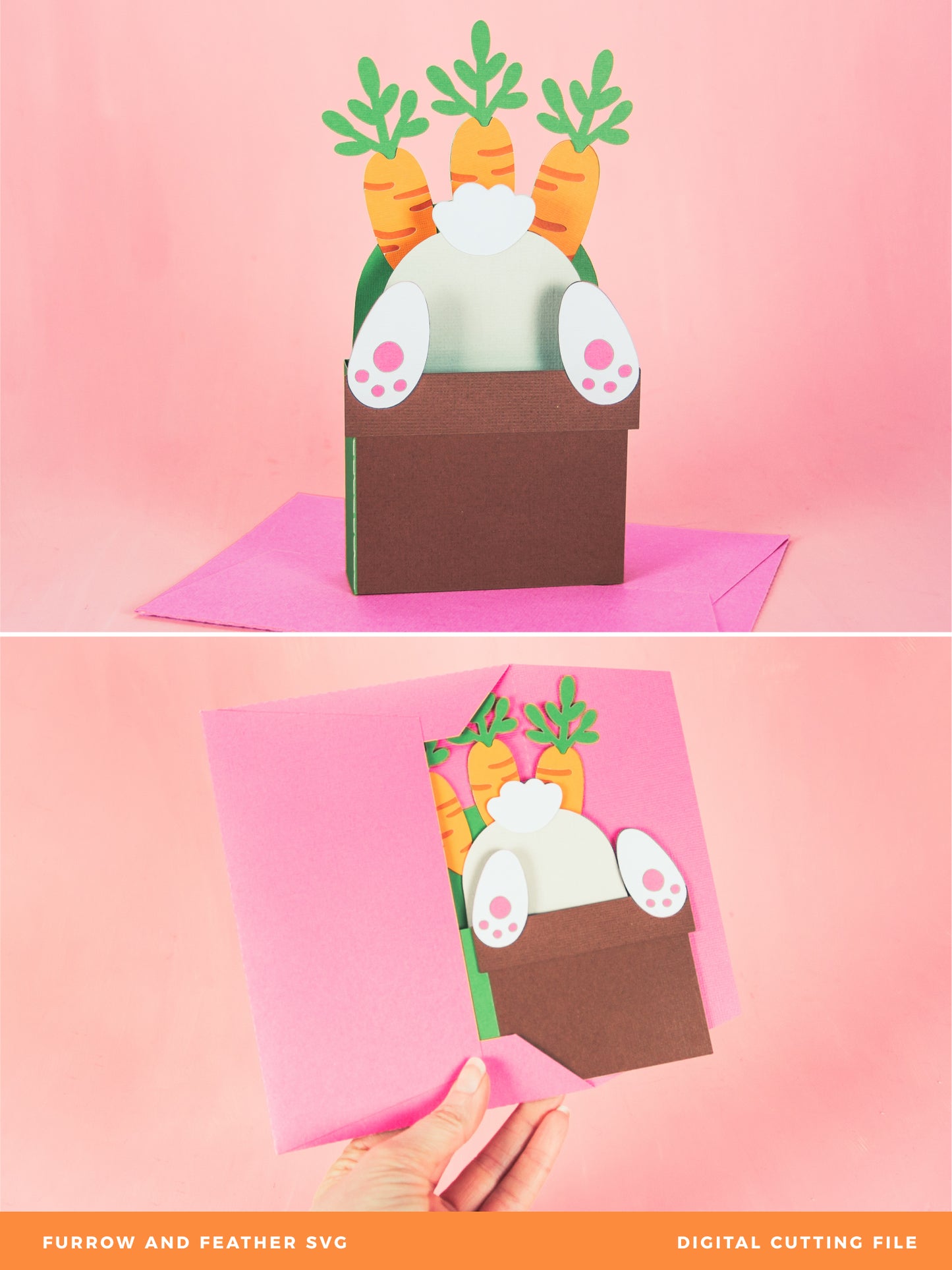 Easter Bunny Bum in a Carrot Pot - 3D Easter Card SVG