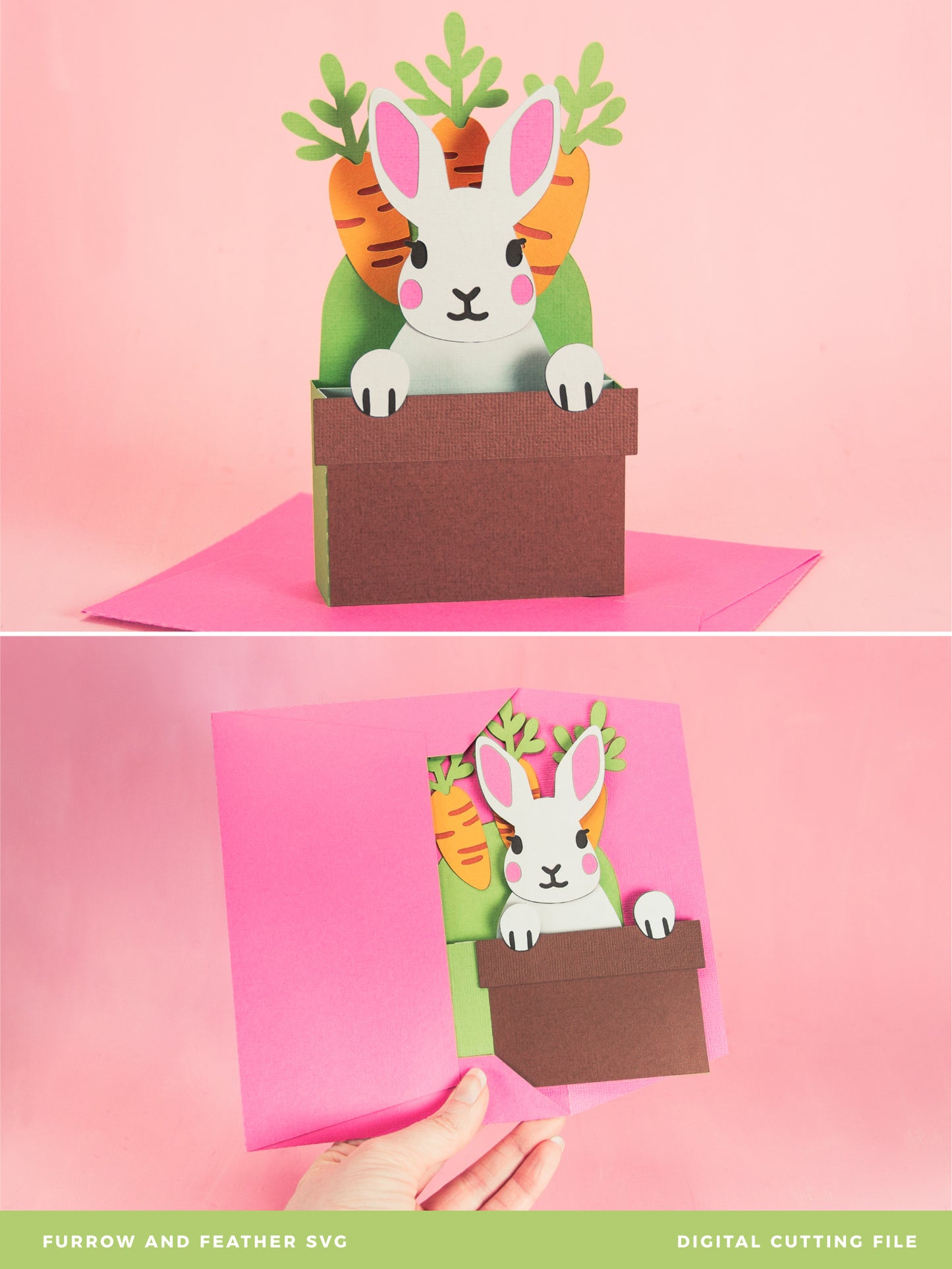 Easter Bunny Face in a Carrot Pot - 3D Easter Card SVG