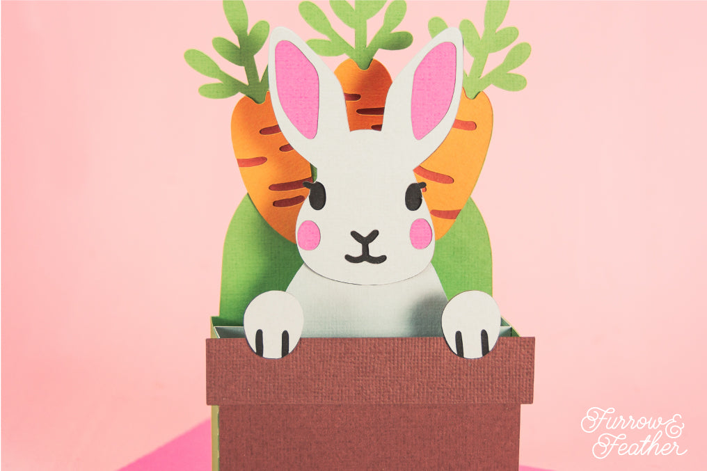 Easter Bunny Face in a Carrot Pot - 3D Easter Card SVG