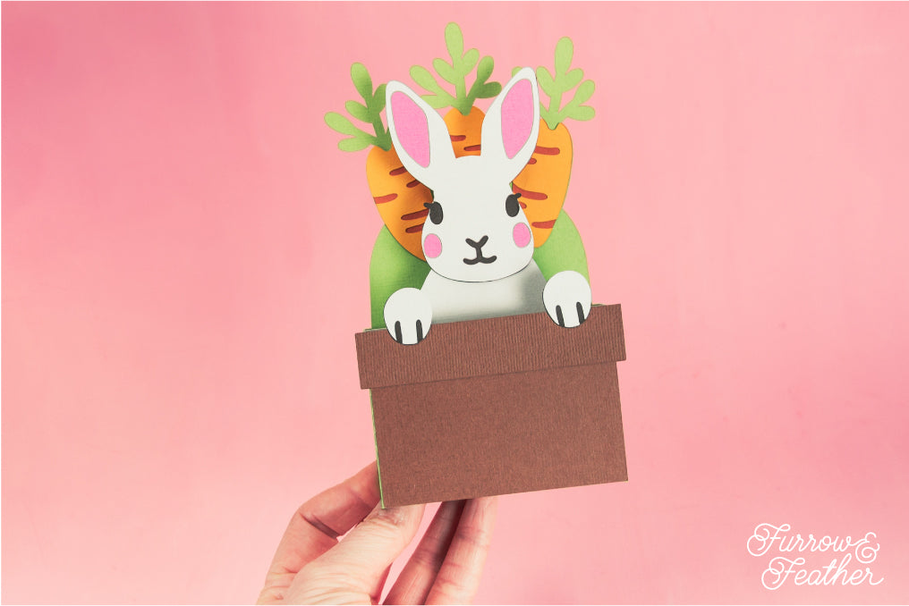 Easter Bunny Face in a Carrot Pot - 3D Easter Card SVG
