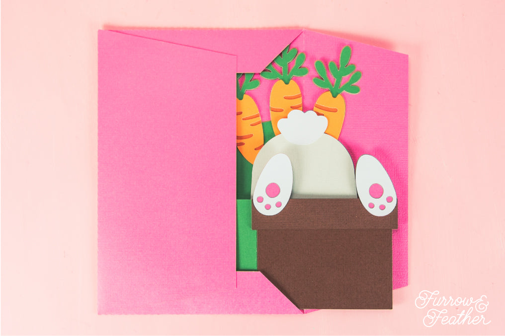 Easter Bunny Bum in a Carrot Pot - 3D Easter Card SVG