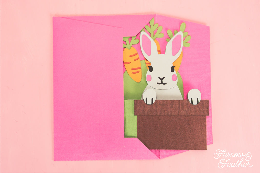 Easter Bunny Face in a Carrot Pot - 3D Easter Card SVG