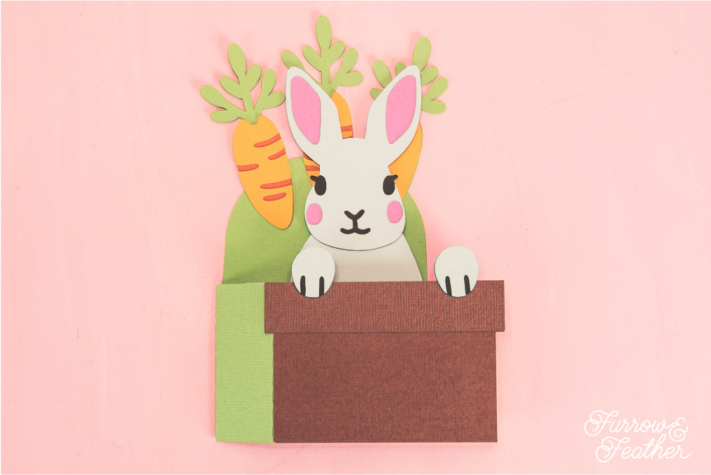 Easter Bunny Face in a Carrot Pot - 3D Easter Card SVG