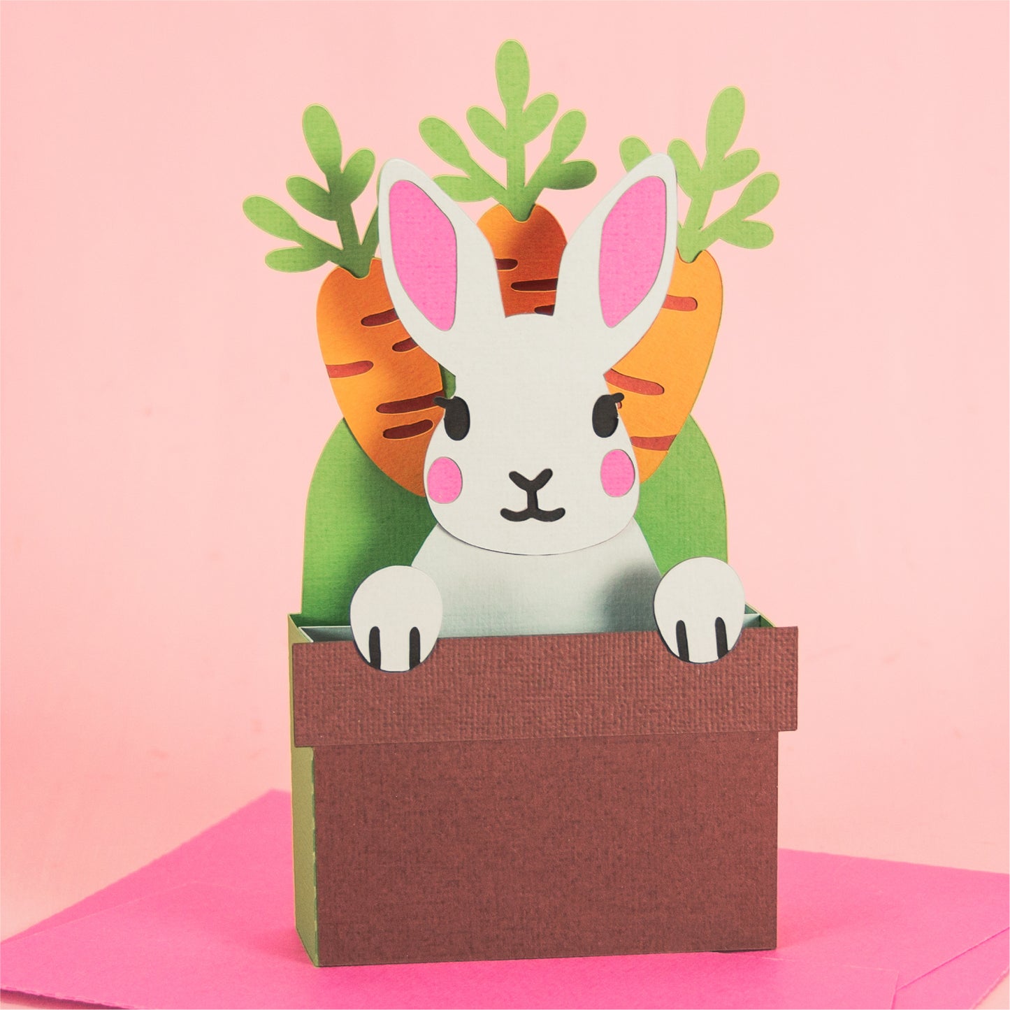 Easter Bunny Face in a Carrot Pot - 3D Easter Card SVG