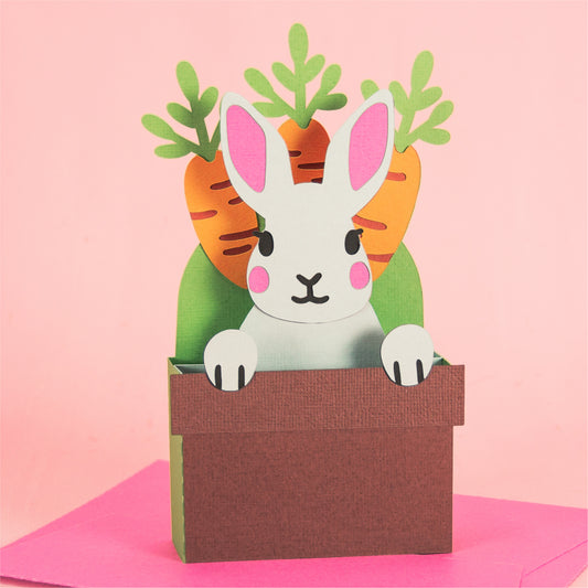 Easter Bunny Face in a Carrot Pot - 3D Easter Card SVG