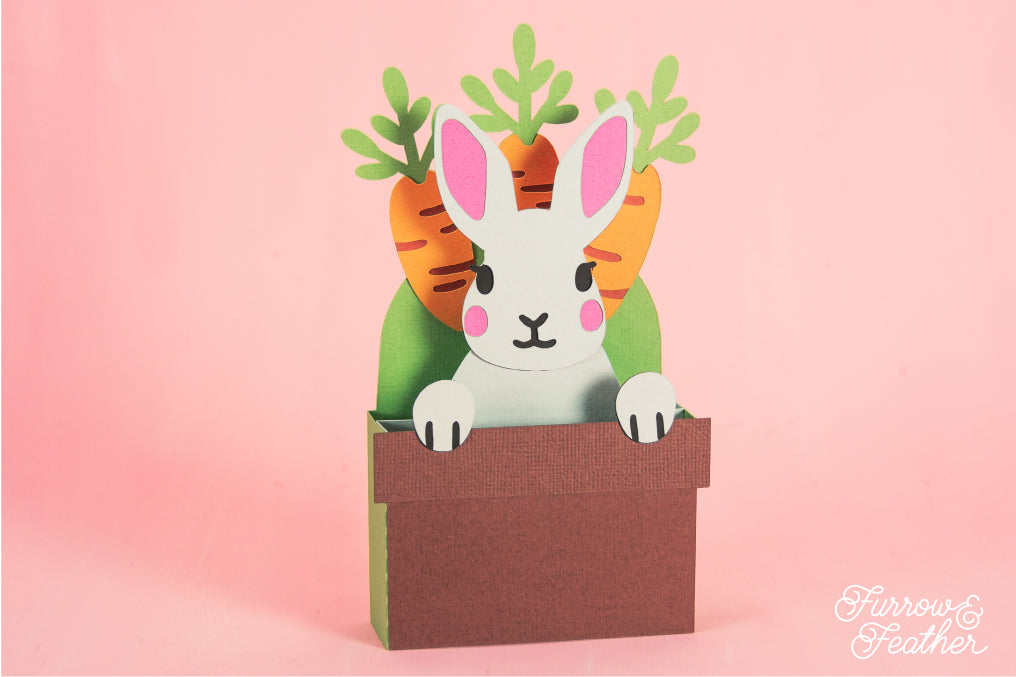 Easter Bunny Face in a Carrot Pot - 3D Easter Card SVG