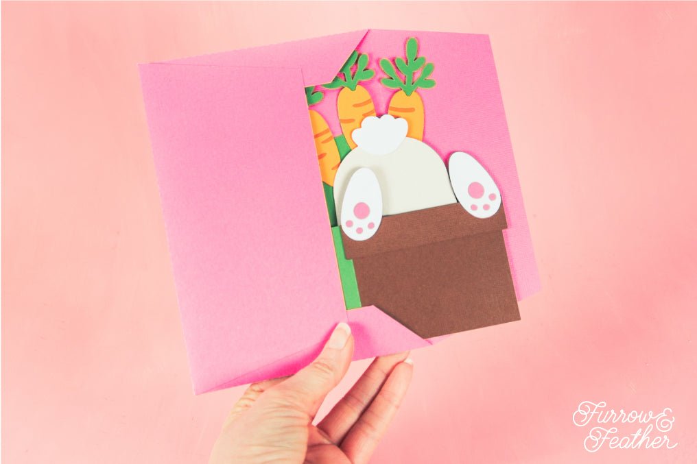 Easter Bunny Bum in a Carrot Pot - 3D Easter Card SVG
